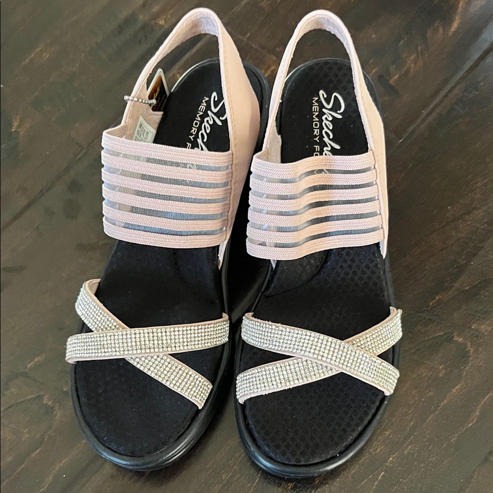 Skechers Women's Black and Pink Strappy Sandals